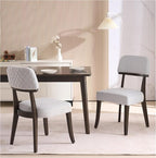 Modern Wood Dining Chairs Set of 2, Velvet Upholstered Kitchen Chairs with Open Curved Backrest & Black Hardwood Legs for Vanity, Living Room, 350 LBS Capacity, Grey