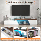 Verano Garden Extendable TV Stand with Led Lights, Wood TV Media Console with 2 Drawers & 1 Cabinet, Modern Entertainment Center Up to 90 Inch TV for Living Room Bedroom, 63" - 90.6" (White & Walnut)
