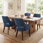 Upholstered Dining Chairs with Arms Set of 6, Linen Fabric Soft Padded Dining Room Chairs, Solid Wood Frame Accent Armchairs for Kitchen, Dining Room & Living Room, Blue