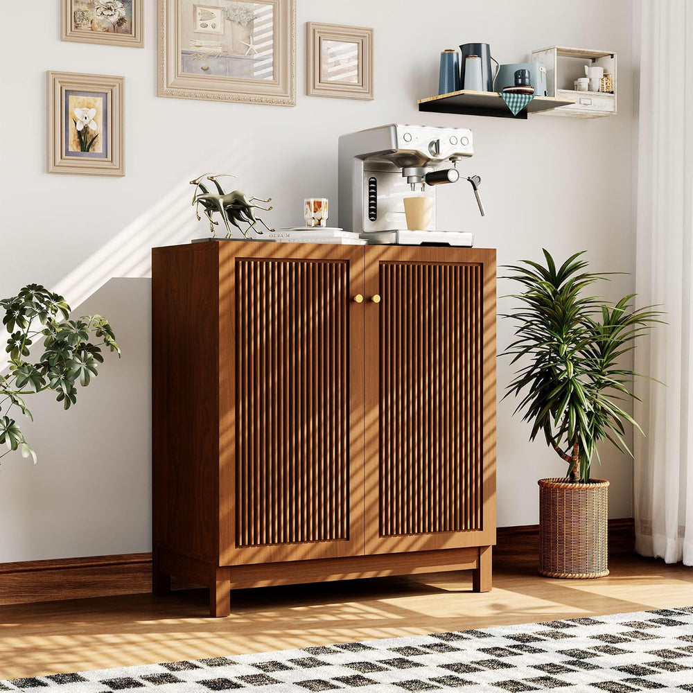 SUNBURY Fluted Cabinet with Storage, Mid Century Modern Accent Cabinet with 2...