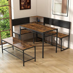 Corner Dining Table Set for 4-6, Breakfast Nook Table Set with Charging Port, Corner Kitchen Table with Storage & Bench, Farmhouse Corner Dining Table Set for Dining Room, Kitchen - Brown