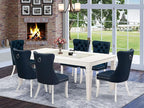 East West Furniture LGDA7-LWH-29 7 Piece Dining Room Set Includes a Rectangle Wooden Table with Butterfly Leaf and 6 Polyester Fabric Padded Chairs, 42x84 Inch, linen white
