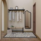 Clothes Rack 42in, Wall Mounted Garment Racks with Real Black Wood Shelf, Heavy Duty Hanging Clothes Rack, Multi-Purpose Hanging Rod, Space-Saving Closet Storage
