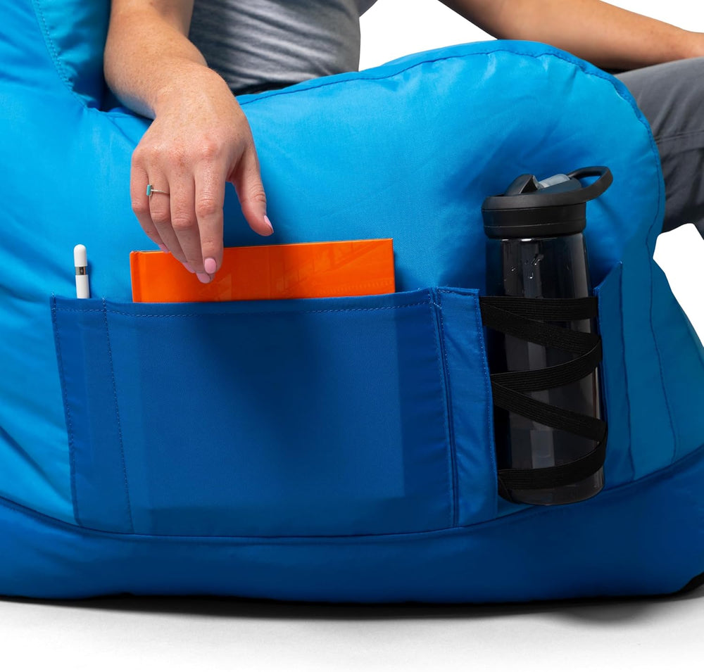 Big Joe Dorm Bean Bag Chair with Drink Holder and Pocket, Two Tone Blue Smart...