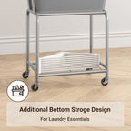 ELYKEN Laundry Cart with Wheels, Rolling Laundry Hamper with Removable Bag and Shelf, Metal Frame Laundry Basket with 4 Casters and 2 Brakes, Ideal for Bedroom, Bathroom, Laundry Room, Gray