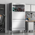 3-Tier Stainless Steel Storage Cabinet, Freestanding Commercial Kitchen Cabinet with Flip-up Doors, Heavy Duty Garage Storage Rack for Warehouse Shop, 19.69" D x 31.5" W x 59.06" H
