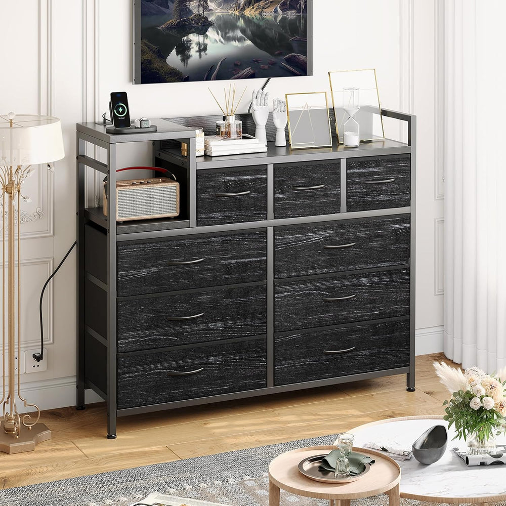 Jojoka TV Stand with Charging Station, Bedroom Dresser for Living Room TV Sta...