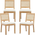 French Country Dining Chairs Set of 4, Cream Kitchen & Dining Room Chairs Set of 4, Ivory Rattan Dining Chairs, Cane Low Back, Wood Legs, Sillas De Comedor (Rattan, Beige, 4Pcs)