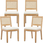 French Country Dining Chairs Set of 4, Cream Kitchen & Dining Room Chairs Set of 4, Ivory Rattan Dining Chairs, Cane Low Back, Wood Legs, Sillas De Comedor (Rattan, Beige, 4Pcs)