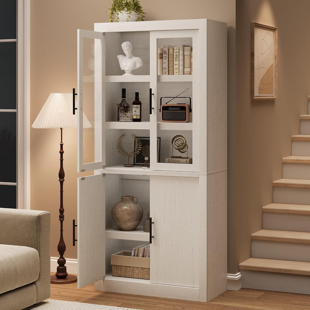 Garvee Tall Kitchen Pantry Cabinet, Farmhouse Wood Storage Cabinet with 4 Doo...