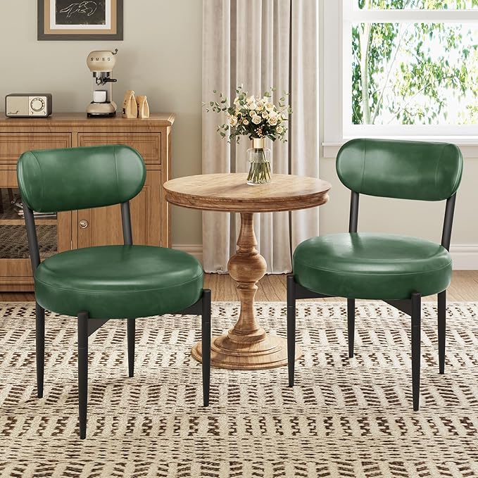 Upholstered Dining Chairs Set of 4, PU Leather Dining Room Chairs with Sturdy Metal Legs, Kitchen Chairs for Dining Room/Kitchen/Restaurant/Hotel, Modern Style, Green