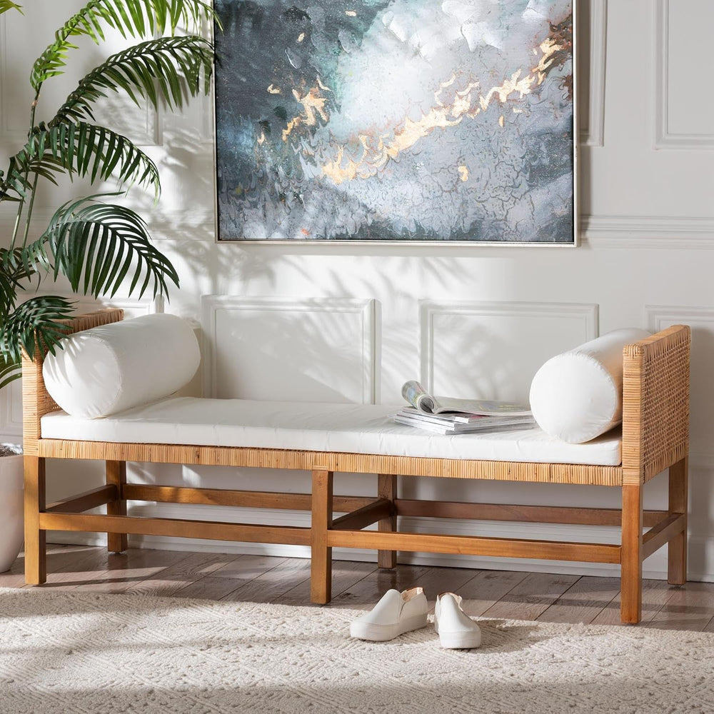 Bali & pari Vivan Natural Rattan Bench | Handwoven Wicker Accent Seating,...