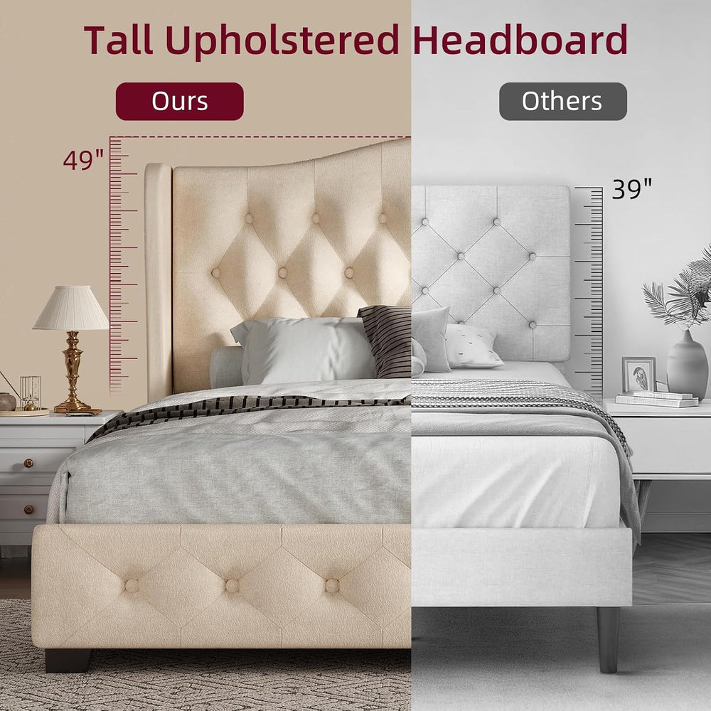 HOMBCK King Bed Frame with 49" Headboard, Velvet Upholstere King Size Be...