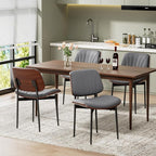 Dining Chairs Set of 8, Mid-Century Modern Upholstered PU Leather Chairs with Walnut Back and Metal Legs Adjustable Feet for Kitchen Dining Room, Dark Gray Shell Strips