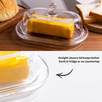 7.5" Large Glass Butter Dish with Cover, Clear Crystal Glass Butter Holder Tray with Lid for Countertop Fridge