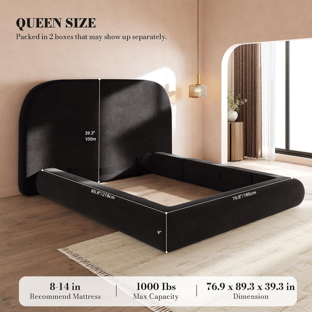 YITAHOME Queen Size Bed Frame, Curved Arched Soft Cloud Bed with Headboard
