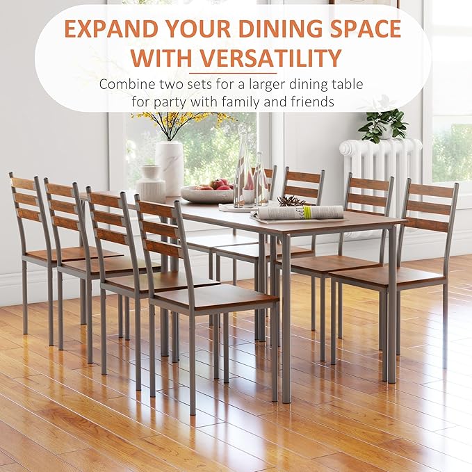 HOMCOM Modern Dining Table Set for 4, 5-Piece Kitchen Table Set, Rectangular Dining Table and 4 Chairs for Small Space, Dinette, Breakfast Nook, Brown