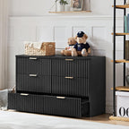 LEYAOYAO Fluted 6 Drawers Dresser Set of 2, 48" Wide Modern Chest of Drawers with Woodgrain Top, Curved Profile Design, Dresser TV Stand, Wooden Drawer Organizer for Bedroom, Living Room,Black
