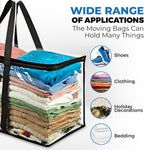 4 Pack Clear Large Moving Bags, Heavy Duty Storage Bags, College Totes, Storage Bins, for Organizing Blankets, Clothing for College, Dorm, Packing, Durable with Zipper and Handle 25x14x12