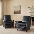 HULALA HOME Genuine Leather Manual Recliners Set of 2 with Wood Legs, Black | Mid Century Modern Push Back Recliner with Nailhead Trim, Adjustable Backrest & Footrest, for Living Room Home Theater