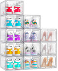 12 Pack Upgrade Harder Shoe Organizer, Shoe Storage with Magnetic Front Door, Clear Shoe Boxes Foldable Space-Saving Shoe Rack for Sneaker Boot Container, White
