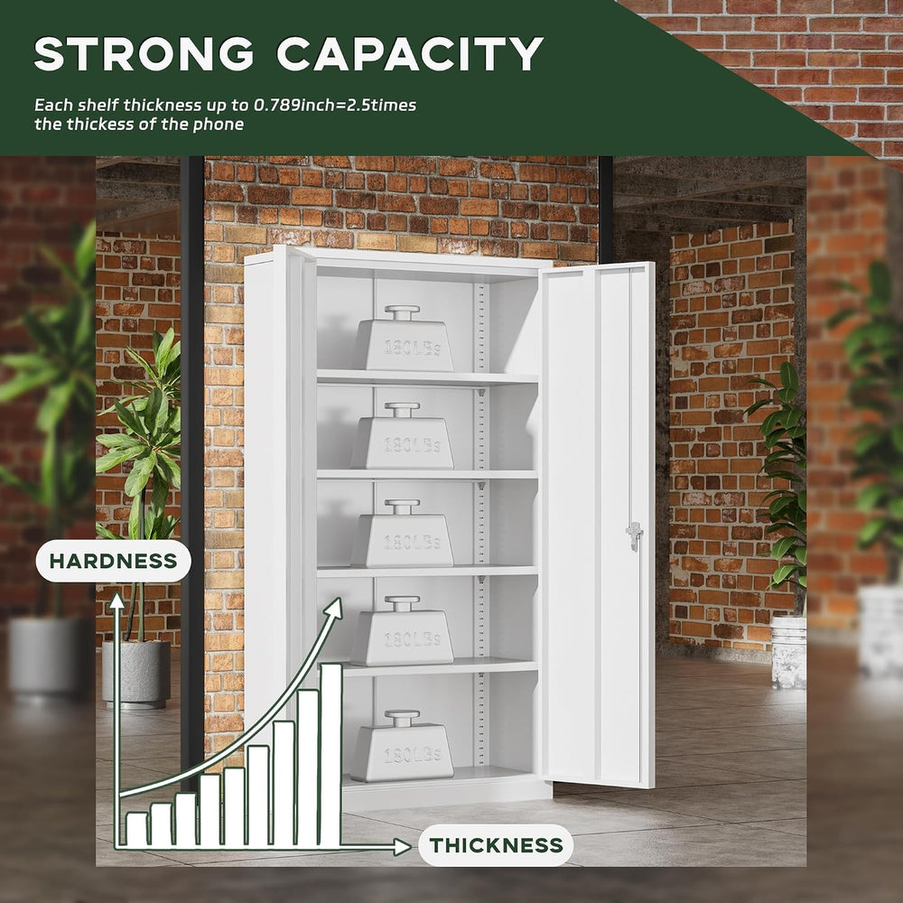 Greenvelly Metal Lockable Storage Cabinet, 72” Tall Storage Cabinet with 2 Do...