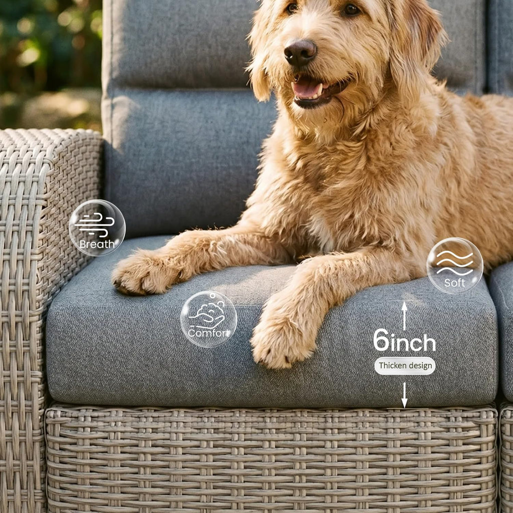 Oversized Wicker Outdoor Swivel Glider Recliner with Adjustable Backrest & Footrest, Patio Reclining Lounge Chair