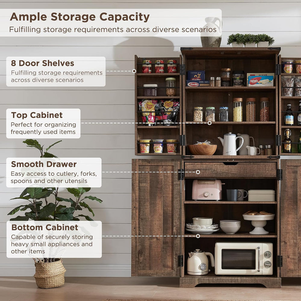 ACCOHOHO 72" Tall Wooden Pantry Storage Cabinet with Door Shelves & ...
