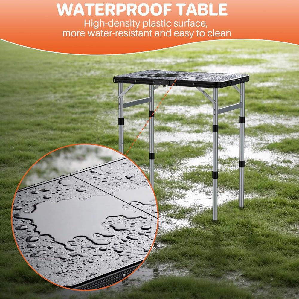 FUNYKICH Camping Table with Waterproof Plastic Tabletop 22.8''x15.7&#...