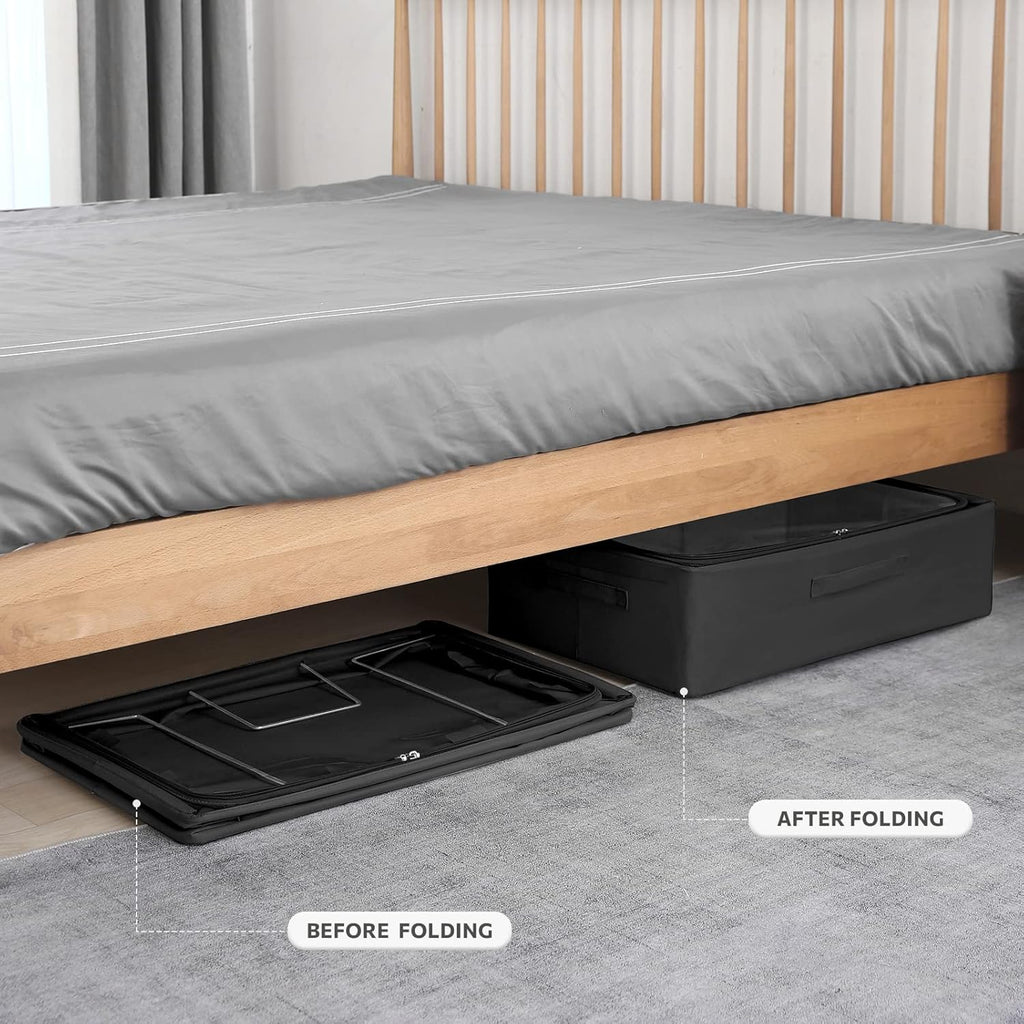 Under Bed Storage Bins Frame Storage Box Oxford Fabric Sturdy Underbed Container Foldable Stackable Large Capacity Clothes Organizer