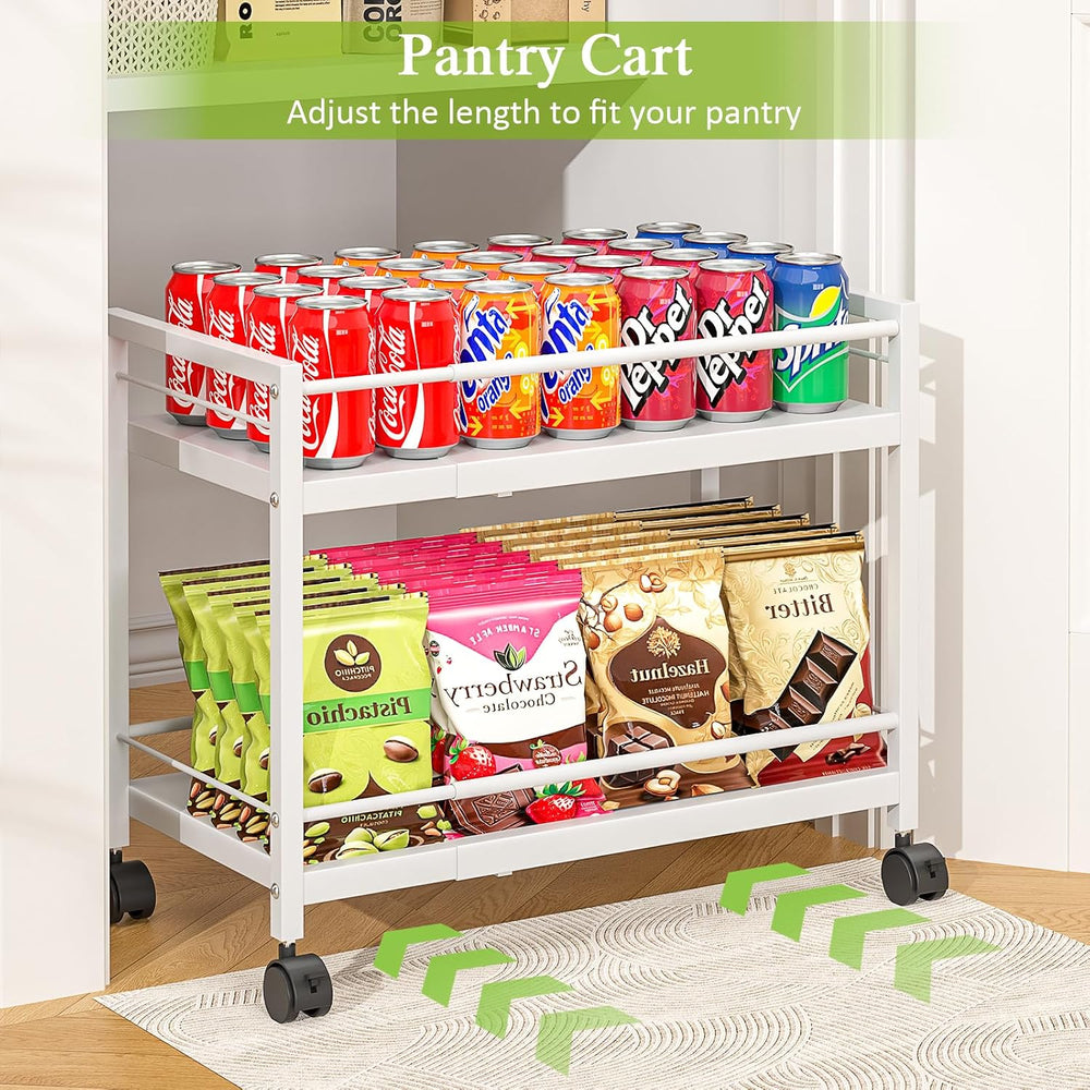 1 Pack 2-Tier Expandable Pantry Floor Organizer Cart, Rolling Pantry Storage ...