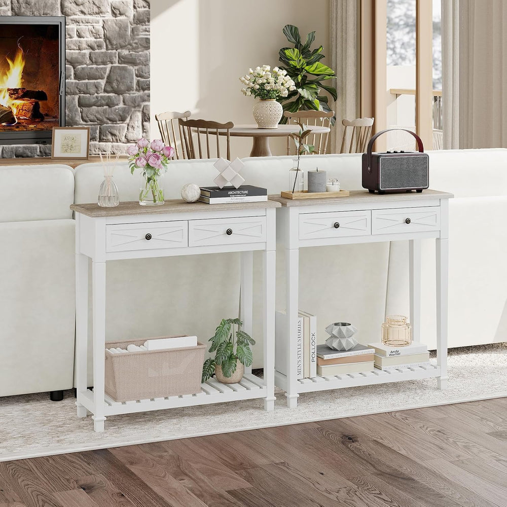 30 Inch Console Table with Drawer and Bottom Shelf for Entryway Black