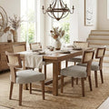 HNY Mid Century Modern Rattan Dining Chairs Set of 6, Farmhouse PU Leather Upholstered Accent Chair Curved Backrest Kitchen Chairs, with Hardwood Frame, Grey