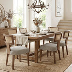 HNY Mid Century Modern Rattan Dining Chairs Set of 6, Farmhouse PU Leather Upholstered Accent Chair Curved Backrest Kitchen Chairs, with Hardwood Frame, Grey