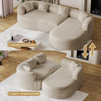 Luxury Modern Tight Curved Back Sofa, 111" Minimalist Style Comfy Couch for Living Room, 4 Seater Modular Chenille Sectional with 4 Throw Pillows,No Assembly Needed,Light Brown(Right-Facing Chaise)