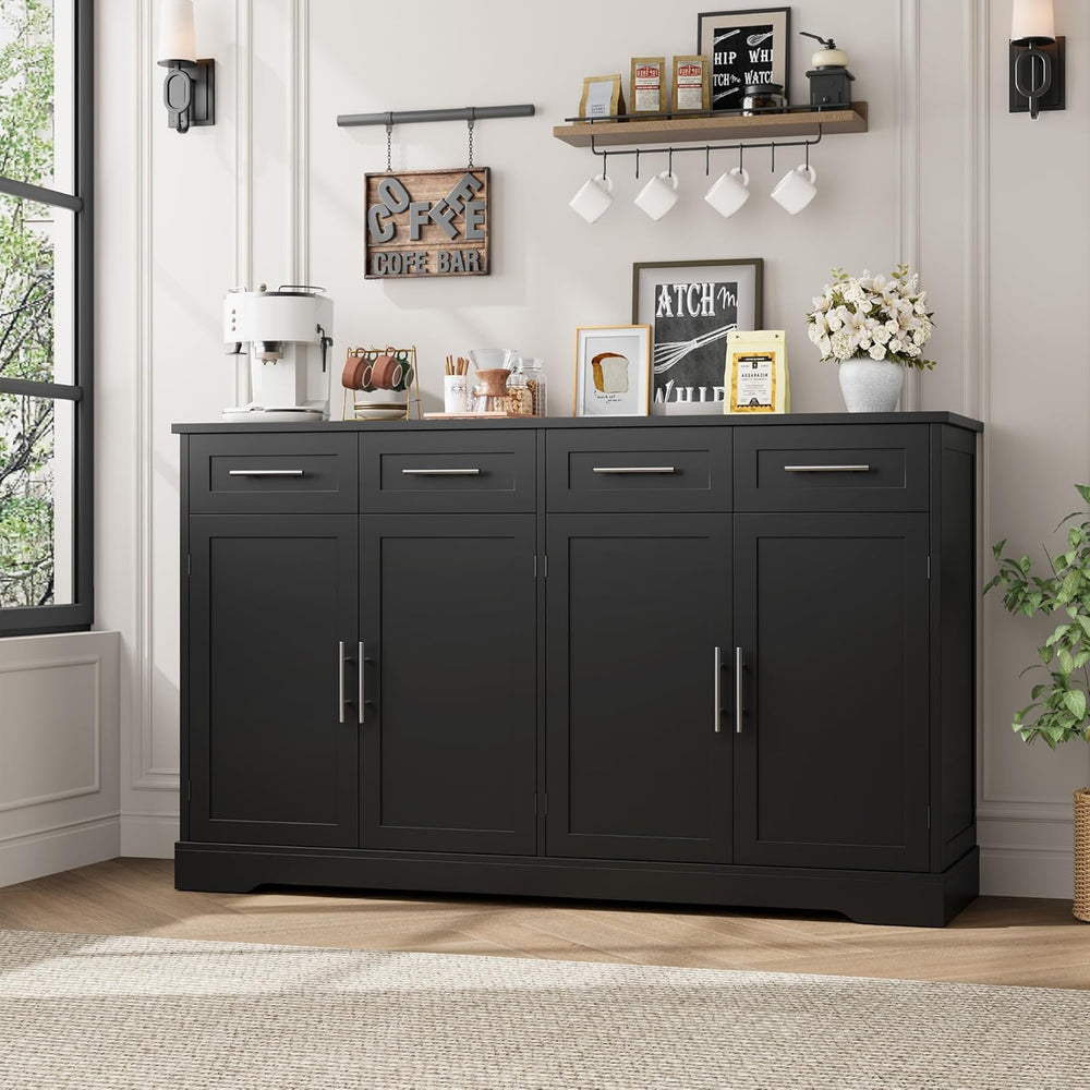 HOSTACK 60" W Sideboard Buffet Cabinet with Storage, Kitchen Cabinet, Black