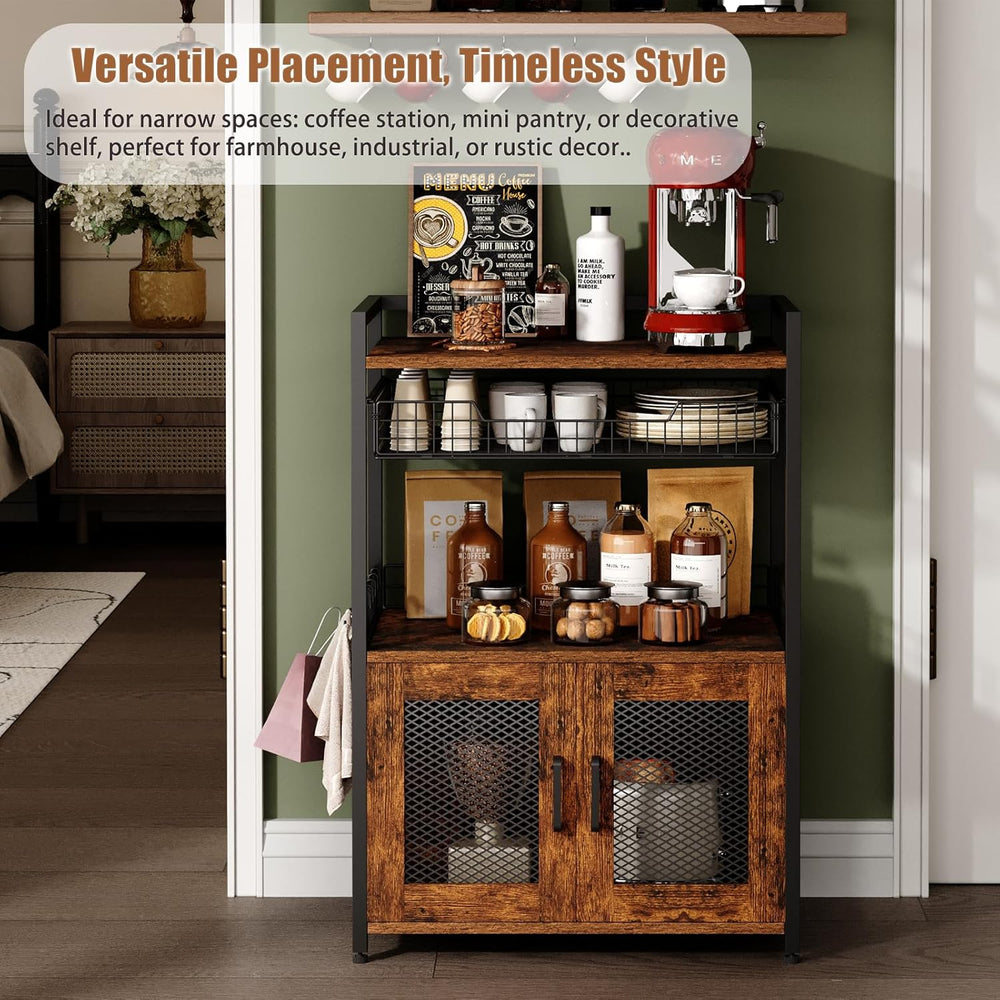 Hencawima Coffee Bar Cabinet, 3 Tier Coffee Station Table on Wheels, 35.9&quo...