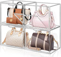 4 Packs Clear Handbag Storage Organizer for Closet, Acrylic Display Case for Purse Handbag, Stackable Purse Organizer Storage Box with Magnetic Door for Wallet Book Toys Collectibles
