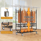 Heavy Duty Clothes Rack with Metal Basket, 720 LBS Rolling Double Rod Garment Rack, Portable Extendable Clothing Rack with Wheel for Bedroom, Laundry Room & Retail Store