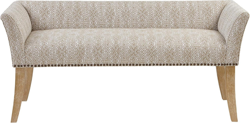 Madison Park Accent Bench for Living Room, Upholstered with Nailhead Trim, & Padded Seat Entryway Bench Small, End of Bed Bench with Back, 49.5" W x 19.25" D x 23" H, Taupe Multi