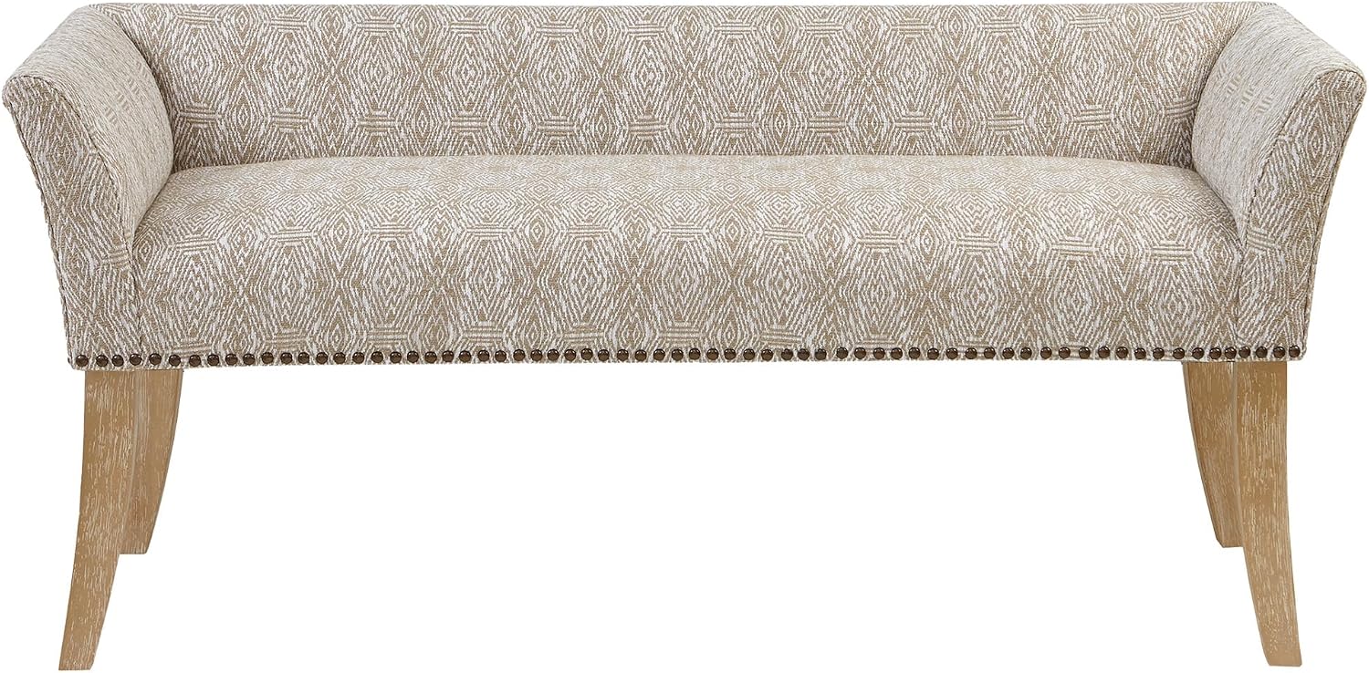 Madison Park Accent Bench for Living Room, Upholstered with Nailhead Trim, & Padded Seat Entryway Bench Small, End of Bed Bench with Back, 49.5" W x 19.25" D x 23" H, Taupe Multi