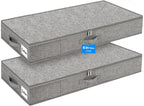 punemi Low Profile Under Bed Storage, 4 Inch Height Underbed Storage Containers With Sturdy Sidewalls & Bottom, Shallow Under Bed Organizer Clothes Storage Bins, Slim Under Couch Sofa Dresser Storage
