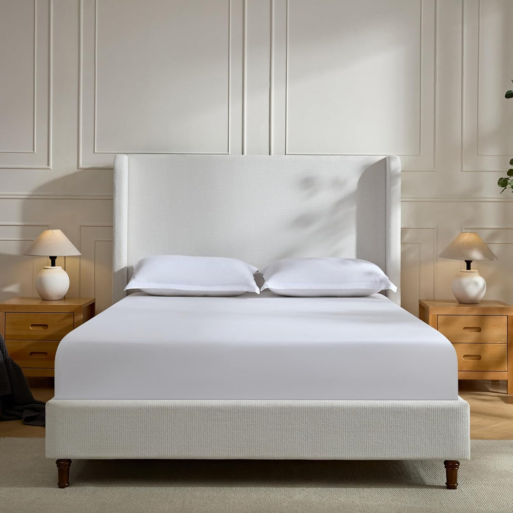 Queen Size Upholstered Bed Frame, 54" High Headboard Carmen Wingback Bed...