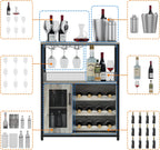 Bar Cabinet, Industrial Wine Cabinet with Removabl Glass Rack, Liquor Storage Cabinet with Adjustable Wine Rack, Home Bar with Mesh Doors and Baffle, Grey Without Light