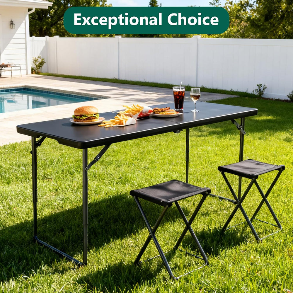 2 Pack 4ft Folding Table, Foldable Plastic Portable Picnic Table, Black | Lar...