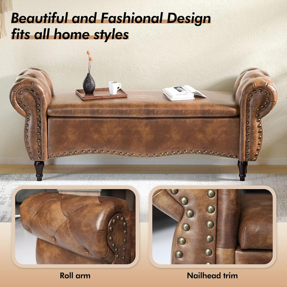 ZZW Storage Ottoman Bench, 51" Length Upholstered End of Bed Storage Ben...