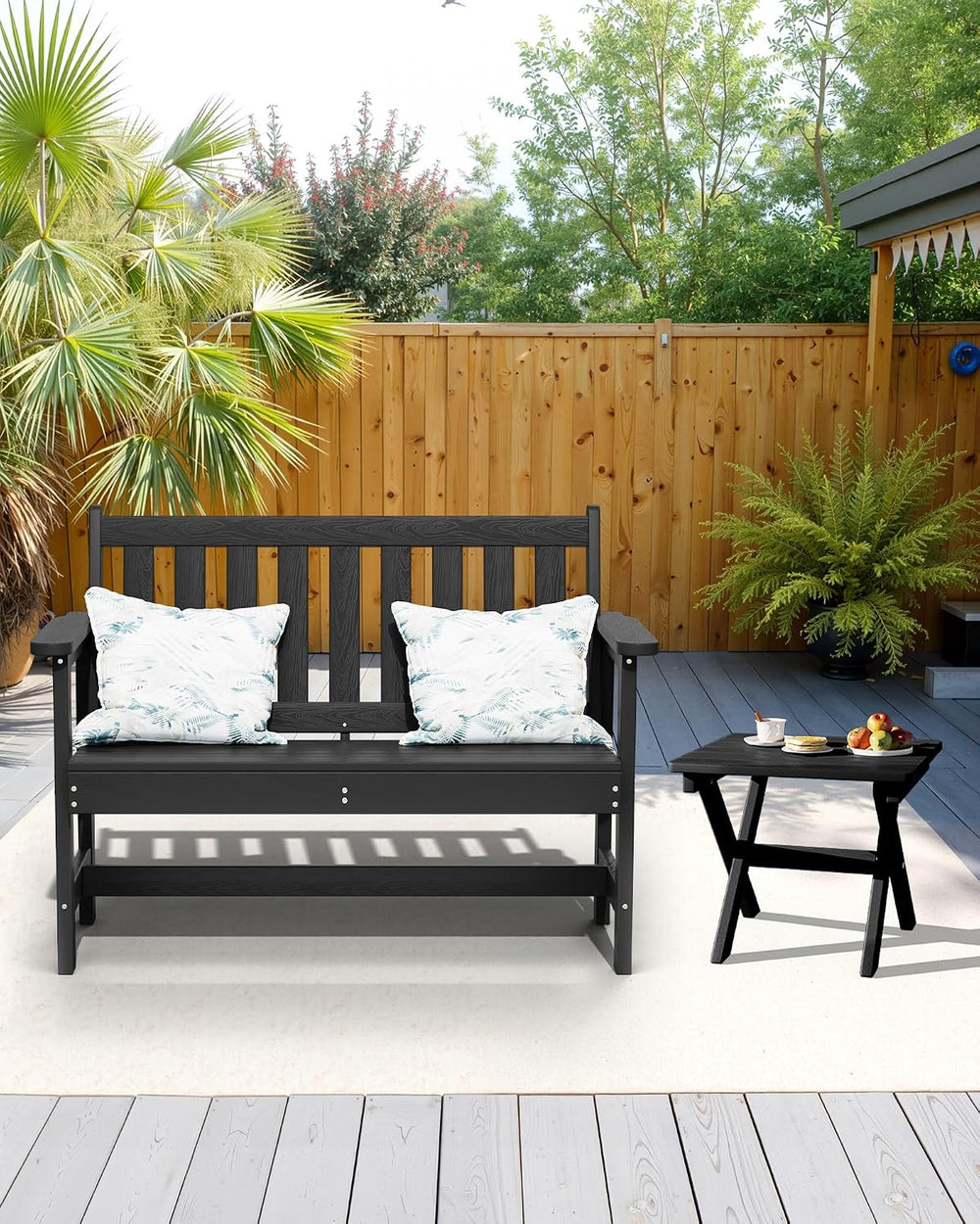 SERWALL Small Folding Side Table, HDPE Outdoor End Table, Black