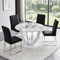 Modern 5 Piece Round Dining Table Set for 4, 47.2" White Faux Marble Kitchen Table with Black Upholstered PU Leather Chairs, Dining Room Furniture Set for Apartment, Breakfast Nook, Small Space