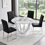 Modern 5 Piece Round Dining Table Set for 4, 47.2" White Faux Marble Kitchen Table with Black Upholstered PU Leather Chairs, Dining Room Furniture Set for Apartment, Breakfast Nook, Small Space