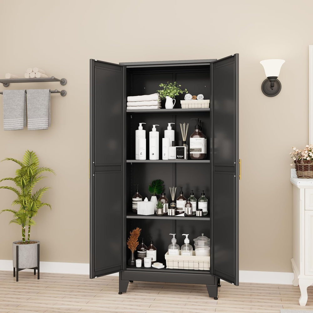 Metal Storage Cabinet with Doors and Shelves, 61.02" Tall Kitchen Pantry...